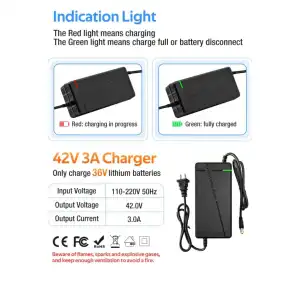 Cargador rápido de batería de 42 V y 3 A para baterías de litio de 36 V. 7 miniatura 6